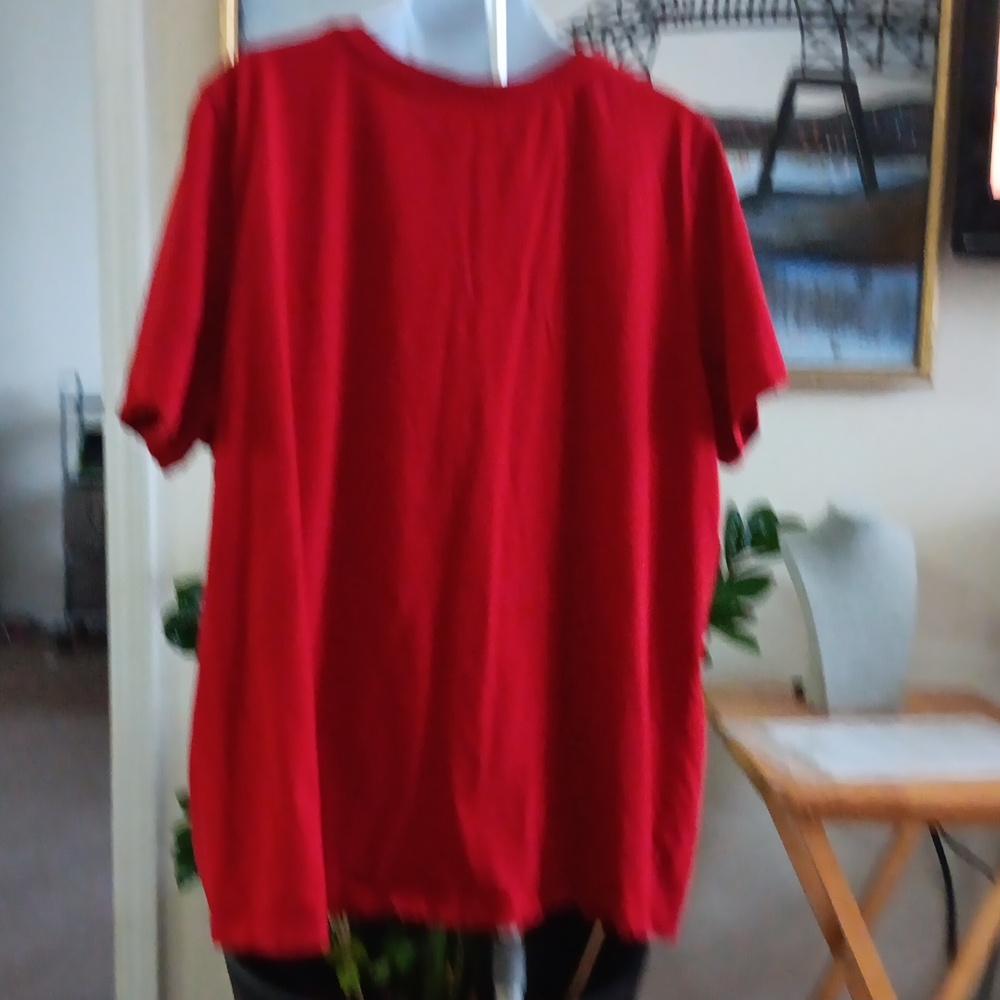 Woman Within Red V-Neck T-Shirt 2X Petite - Picture 2 of 3